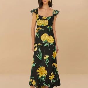 FARM Rio Alice Black Maxi Dress with Yellow Floral Print